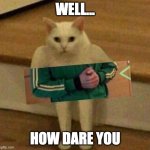 cursed | WELL... HOW DARE YOU | image tagged in cursedcat | made w/ Imgflip meme maker