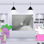 and then i went to the bathroom and  saw tha monstorosity | my sister, who did this; me | image tagged in yhoj wall shower mlp and peppa pig crossover | made w/ Imgflip meme maker