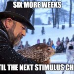 Groundhog Day 2021 | SIX MORE WEEKS; UNTIL THE NEXT STIMULUS CHECK | image tagged in groundog stimulus | made w/ Imgflip meme maker