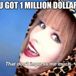 Shania Twain - don't impress me much | YOU GOT 1 MILLION DOLLARS ! | image tagged in shania twain - don't impress me much | made w/ Imgflip meme maker