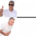 Old man with sunglasses vs old man with stomach pain meme
