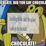 CHOCOLATE! | CHOCOLATE, DID YOU SAY CHOCOLATE? CHOCOLATE! | image tagged in chocolate | made w/ Imgflip meme maker