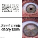 Other self-taught musicians will understand. *wink* | Sheet music of any form | image tagged in eye pupil shrinking template | made w/ Imgflip meme maker