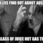 Angry Hitler | AFTER ALLIES FIND OUT ABOUT AUSCHWITZ; I SAID GLASS OF JUICE NOT GAS THE JEWS | image tagged in angry hitler | made w/ Imgflip meme maker