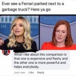 McEnany Psaki Ferrari garbage truck meme