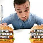 Winter Lockdown Problems | STAYING HOME BECAUSE IT'S COLD; STAYING HOME BECAUSE IT'S THE LAW | image tagged in what is choice | made w/ Imgflip meme maker