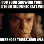 I was there | POV YOUR SHOWING YOUR FRIEND YOUR OLD MINECRAFT WORLDS:; I DID THESE NOOB THINGS 3000 YEARS AGO | image tagged in i was there,minecraft,lord of the rings,lort,minevraft veterans | made w/ Imgflip meme maker
