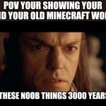 I was there | POV YOUR SHOWING YOUR FRIEND YOUR OLD MINECRAFT WORLDS:; I DID THESE NOOB THINGS 3000 YEARS AGO | image tagged in i was there,minecraft,lord of the rings | made w/ Imgflip meme maker