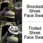 Trolled Shrek Face Swap | Shocked Shrek Face Swap; Trolled Shrek Face Swap | image tagged in trolled shrek face swap,troll,memes,shocked shrek face swap,trolling | made w/ Imgflip meme maker