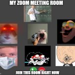 Online class | MY ZOOM MEETING ROOM; JOIN THIS ROOM RIGHT NOW | image tagged in online class | made w/ Imgflip meme maker