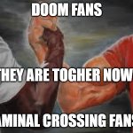 Handshake | DOOM FANS; THEY ARE TOGHER NOW; AMINAL CROSSING FANS | image tagged in handshake | made w/ Imgflip meme maker