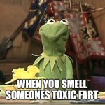 toxic fart kermit | WHEN YOU SMELL SOMEONES TOXIC FART | image tagged in kermit face | made w/ Imgflip meme maker
