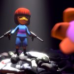 Frisk Approaching Flowey With Two Guns