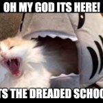 back to school like | OH MY GOD ITS HERE! ITS THE DREADED SCHOOL | image tagged in oh my god its here | made w/ Imgflip meme maker