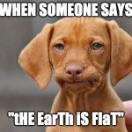 -_- | WHEN SOMEONE SAYS; "tHE EarTh iS FlaT" | image tagged in unimpressed vizsla | made w/ Imgflip meme maker