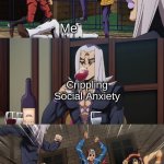 My life in a nutshell | School; Responsibilities; Me; Crippling Social Anxiety | image tagged in jojo | made w/ Imgflip meme maker