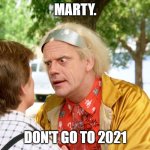 INCOMING TIME TRAVELLER! | MARTY. DON'T GO TO 2021 | image tagged in back to the future | made w/ Imgflip meme maker
