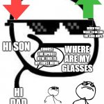 deal with it | deal with it; WHEN YOU WANT TO BE LIKE THE COOL KID'S:; HI SON; WHERE ARE MY GLASSES; CHOOSE THE UPVOTE BTW THIS IS MY FIRST MEME; HI DAD; meh | image tagged in memes,deal with it | made w/ Imgflip meme maker