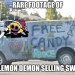 Wait what | RARE FOOTAGE OF; THE LEMON DEMON SELLING SWEETS | image tagged in white van,memes,friday night funkin,lemons | made w/ Imgflip meme maker