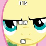 It is ON! | IT IS; NOW; ON | image tagged in fluttershy not amused mlp,meme,the stare,mlp,fruit federation | made w/ Imgflip meme maker