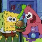 Spongebob and Patrick looking happy meme