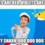 baby shark | ROSES ARE RED, VIOLETS ARE BLUE; BABY SHARK, DOO DOO DOO DOO | image tagged in baby shark | made w/ Imgflip meme maker