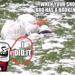 Nooo | WHEN YOUR SNOW BRO HAS A BROKEN LIFE; I DID IT | image tagged in nooooooooo | made w/ Imgflip meme maker