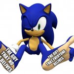 Huh. | THE GUY THAT NO ONE BELIVES; THE GUY THAT EVERYONE BELIVES | image tagged in sonic feet | made w/ Imgflip meme maker