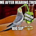 Big Sip | ME AFTER HEARING THIS (UNHEAR JUICE) *BIG SIP* | image tagged in big sip | made w/ Imgflip meme maker