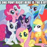 Insecure me and ze ponys | THIS ONE PONY RIGHT HERE IS THE A HYBRID; JK IM INSECURE | image tagged in my little pony | made w/ Imgflip meme maker