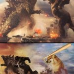 Godzilla vs king kong vs bonk Meme Template