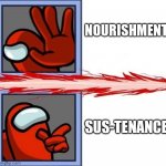 Sustenance FTW | NOURISHMENT; SUS-TENANCE | image tagged in among us drake | made w/ Imgflip meme maker