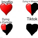 Life | Imgflip; Dying in Minecraft; Tiktok; Dying in Fortnite | image tagged in my heart when | made w/ Imgflip meme maker