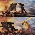 Cheems vs Godzilla/Kong meme