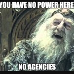 King Theoden | YOU HAVE NO POWER HERE; NO AGENCIES | image tagged in king theoden | made w/ Imgflip meme maker