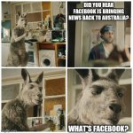 2022 | DID YOU HEAR FACEBOOK IS BRINGING NEWS BACK TO AUSTRALIA? WHAT'S FACEBOOK? | image tagged in facebook,news,australia | made w/ Imgflip meme maker