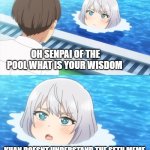 senpai what is your wisdom? | OH SENPAI OF THE POOL WHAT IS YOUR WISDOM; KHAN DOESNT UNDERSTAND THE SETH MEME | image tagged in senpai what is your wisdom | made w/ Imgflip meme maker