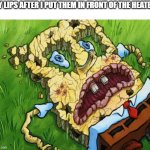 Spongebob Dry | MY LIPS AFTER I PUT THEM IN FRONT OF THE HEATER: | image tagged in spongebob dry | made w/ Imgflip meme maker