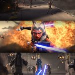 Ahsoka attacking Mandalorians