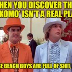 I just figured it out today myself! | WHEN YOU DISCOVER THAT 'KOKOMO' ISN'T A REAL PLACE; 'THOSE BEACH BOYS ARE FULL OF SHIT, MAN!' | image tagged in dumb and dumber,kokomo,the beach boys | made w/ Imgflip meme maker