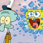 Spongebob breaking through window