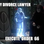 Me to My Divorce Lawyer: Execute Order 66 | MY DIVORCE LAWYER; ME; EXECUTE  ORDER  66 | image tagged in execute order 66 with arrows | made w/ Imgflip meme maker