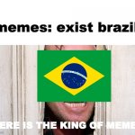 J O H N N Y | memes: exist brazil:; HERE IS THE KING OF MEMES | image tagged in here is johnny,memes,brazil,the sining | made w/ Imgflip meme maker
