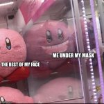 Ain't that the truth | ME UNDER MY MASK; THE REST OF MY FACE | image tagged in your innr kirby | made w/ Imgflip meme maker