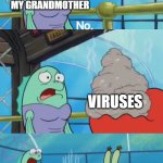 Excuse Me | computer; USING; MY GRANDMOTHER; No. VIRUSES | image tagged in excuse me | made w/ Imgflip meme maker