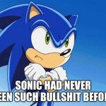 Angry Sonic | SONIC HAD NEVER SEEN SUCH BULLSHIT BEFORE | image tagged in angry sonic | made w/ Imgflip meme maker