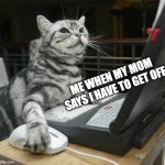 Coding Cat | ME WHEN MY MOM SAYS I HAVE TO GET OFF | image tagged in coding cat | made w/ Imgflip meme maker