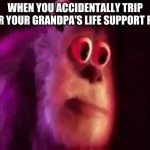 Oh no | WHEN YOU ACCIDENTALLY TRIP OVER YOUR GRANDPA'S LIFE SUPPORT PLUG | image tagged in sully groan,funny | made w/ Imgflip meme maker
