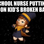 fr | SCHOOL NURSE PUTTING ICE ON KID’S BROKEN BACK | image tagged in gifs,hat kid,nurse,memes,funny | made w/ Imgflip video-to-gif maker