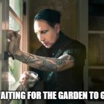 Marilyn Manson waiting | ME WAITING FOR THE GARDEN TO GROW | image tagged in marilyn manson waiting | made w/ Imgflip meme maker